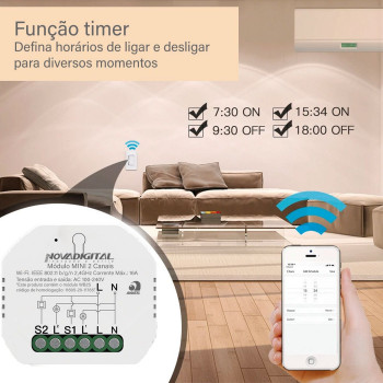 Módulo Mini Wi-Fi Automação Residencial (2 canais) - Nova Digital